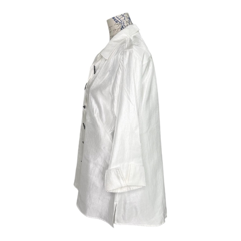 Multiples TURN-UP CUFF 3/4 SLV BUTTON FRONT HI- LO WHITE SHIRT - Picture 5 of 9
